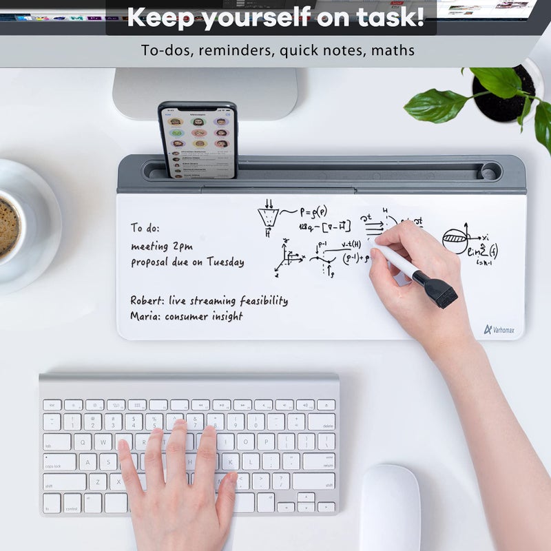 Varhomax Glass Desk Whiteboard with Storage, Desk Buddy to-do List Memo Desktop Dry Erase White Board Keyboard Stand Desk Organizers for Home Office and School Supplies - Image 2