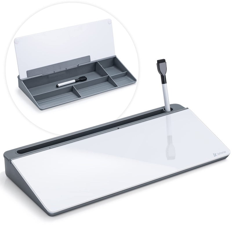 Varhomax Glass Desk Whiteboard with Storage, Desk Buddy to-do List Memo Desktop Dry Erase White Board Keyboard Stand Desk Organizers for Home Office and School Supplies - Image 1