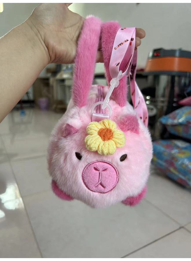 Fashionable Plush Capybara Bag Single Shoulder Slant Cross Personalized Bucket Bag Animal Shape Short Plush Toy For Teens-Color:Pink-Height:22CM【0.15kg】 - Image 1