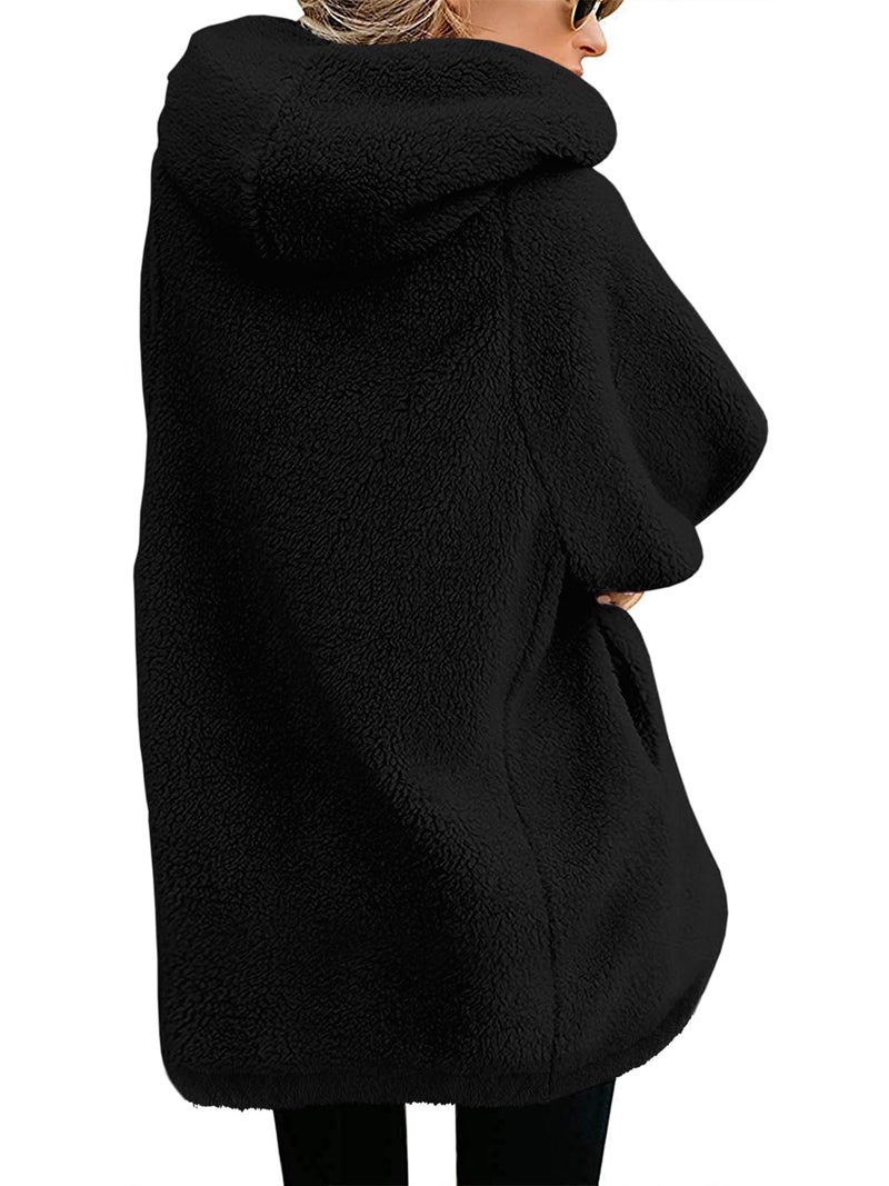 Yanekop Womens Oversized Sherpa Jacket Fuzzy Fleece Zip Up Jacket Warm Winter Coats Faux Fur Coat with Pockets(B Black,XL) - Image 4