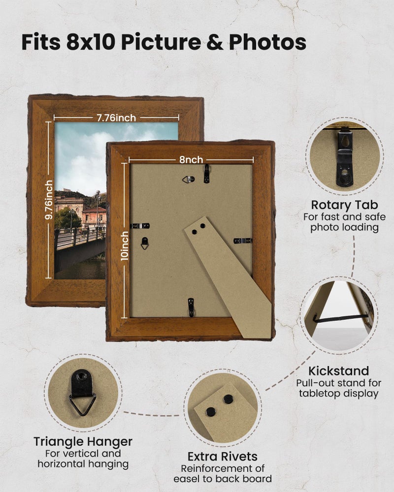 Axeman Rustic 8x10 Picture Frame|Natural Solid Wood 8 X 10 Photo Frame with Live Bark Edges|Tempered Glass|8 by 10 Vintage Frame for Tabletop or Wall Display|Farmhouse Countryside Decor - Image 5