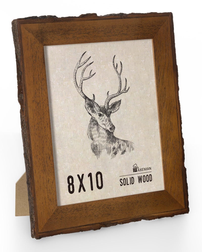 Axeman Rustic 8x10 Picture Frame|Natural Solid Wood 8 X 10 Photo Frame with Live Bark Edges|Tempered Glass|8 by 10 Vintage Frame for Tabletop or Wall Display|Farmhouse Countryside Decor - Image 1