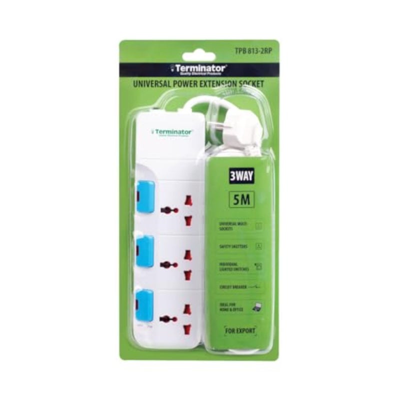 TPB 813-2RP 3-Way Universal Extension Socket with 3M Cable Individual Switches LED Indicators 2 Round Pin Plug Flame-Retardant 13A Power Strip for Home and Office Electronics - Image 2