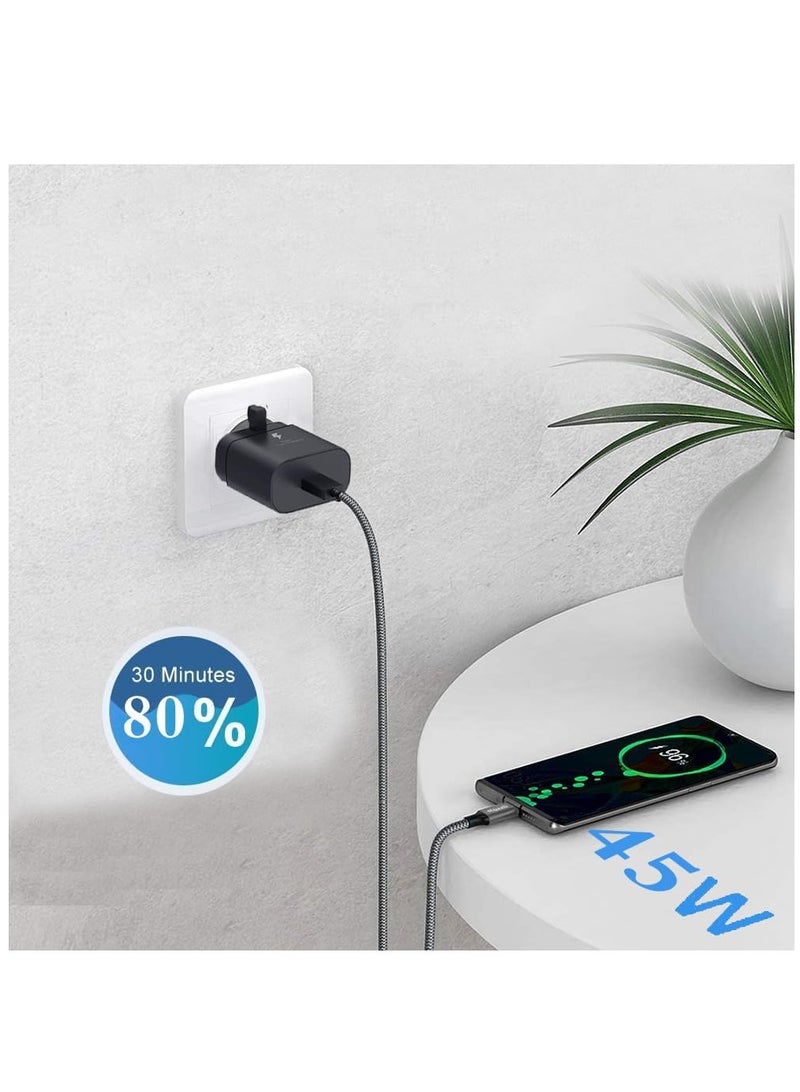 ELTRAZONE 45W Super Fast Charger UK Plug for Samsung Galaxy S23Ultra,S23+,S23,S22Ultra,S22+,S22,S21Ultra,S21+,S21,S20,A33,A50,A51,A52,A53,A54,A71,A72,M33,Tab A8,S8,A7, Ultra S8 USB C Wall Charging Cable adapter - Image 3