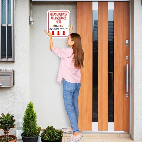 Work House Signs Please Deliver All Packages Here With Arrows 8.5"x10" Aluminum Composite Sign - Delivery Instructions for Packages from Amazon, FedEx, USPS, UPS, Indoor Outdoor Signs for Home, Office, Work - Image 2