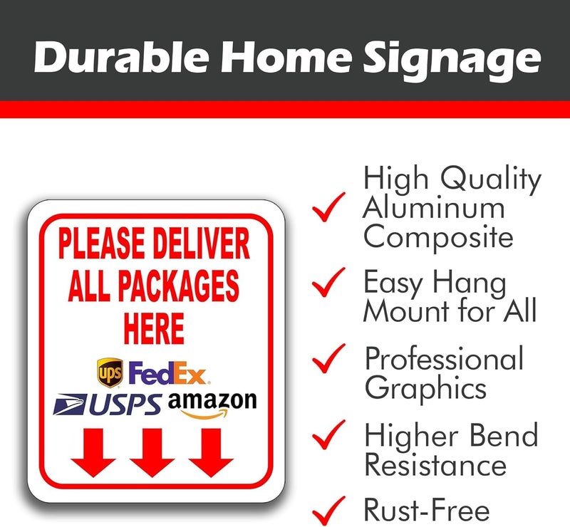 Work House Signs Please Deliver All Packages Here With Arrows 8.5"x10" Aluminum Composite Sign - Delivery Instructions for Packages from Amazon, FedEx, USPS, UPS, Indoor Outdoor Signs for Home, Office, Work - Image 4