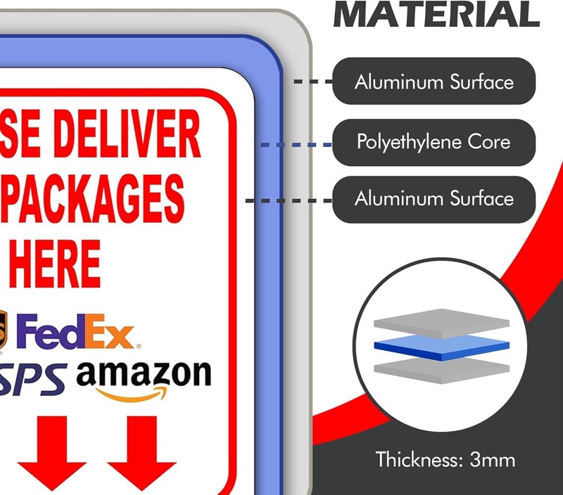 Work House Signs Please Deliver All Packages Here With Arrows 8.5"x10" Aluminum Composite Sign - Delivery Instructions for Packages from Amazon, FedEx, USPS, UPS, Indoor Outdoor Signs for Home, Office, Work - Image 3
