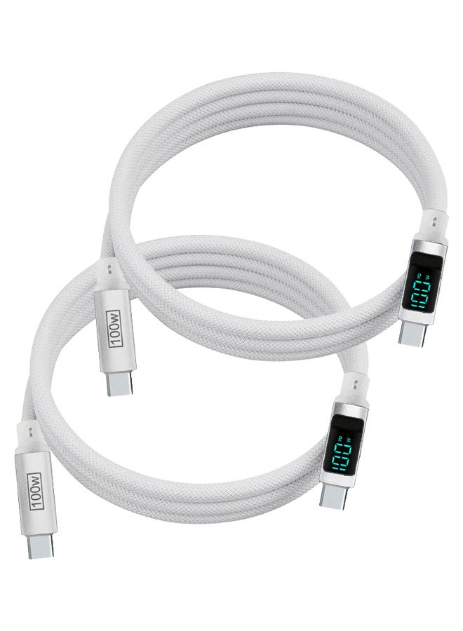 CATANES 2Packs 100W Fast Charging Cable USB-C to USB-C - Built-in Power Display, PD 3.0 & Durable Braided Design 1M - White - Image 2