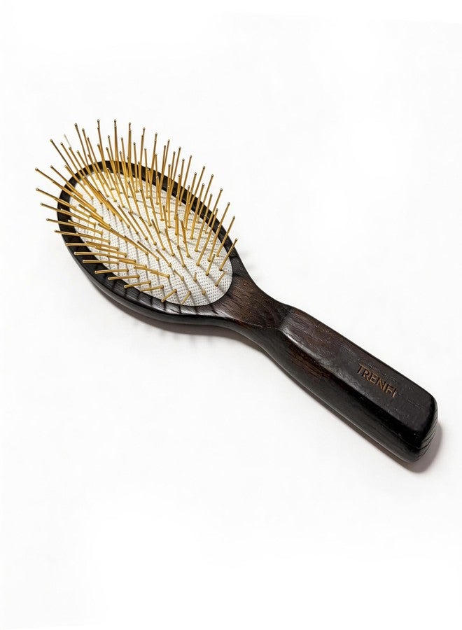 TRENFI Metal Pin Oval Paddle Hair Brush Willow Wood - Image 1