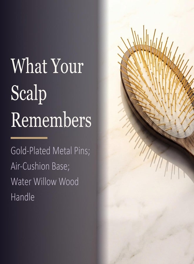 TRENFI Metal Pin Oval Paddle Hair Brush Willow Wood - Image 2