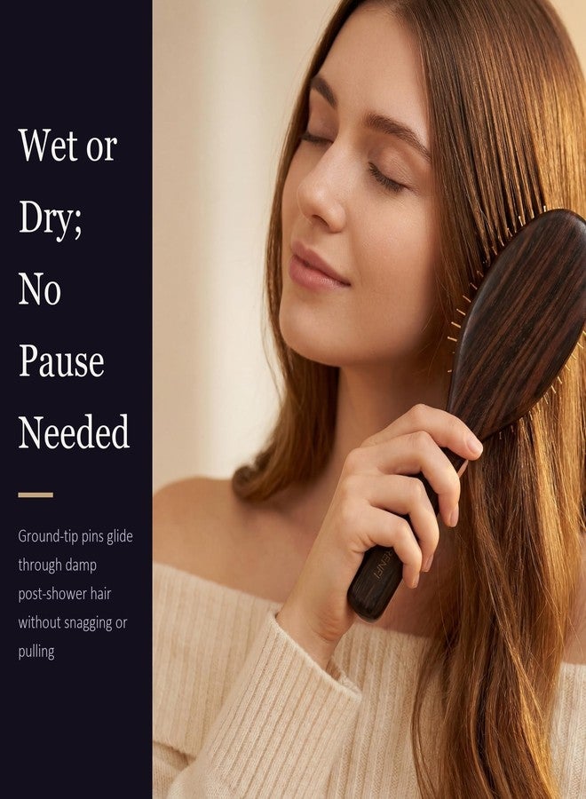 TRENFI Metal Pin Oval Paddle Hair Brush Willow Wood - Image 5