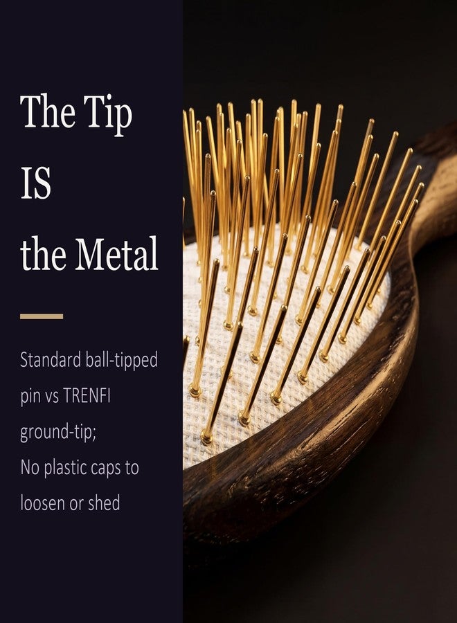 TRENFI Metal Pin Oval Paddle Hair Brush Willow Wood - Image 3