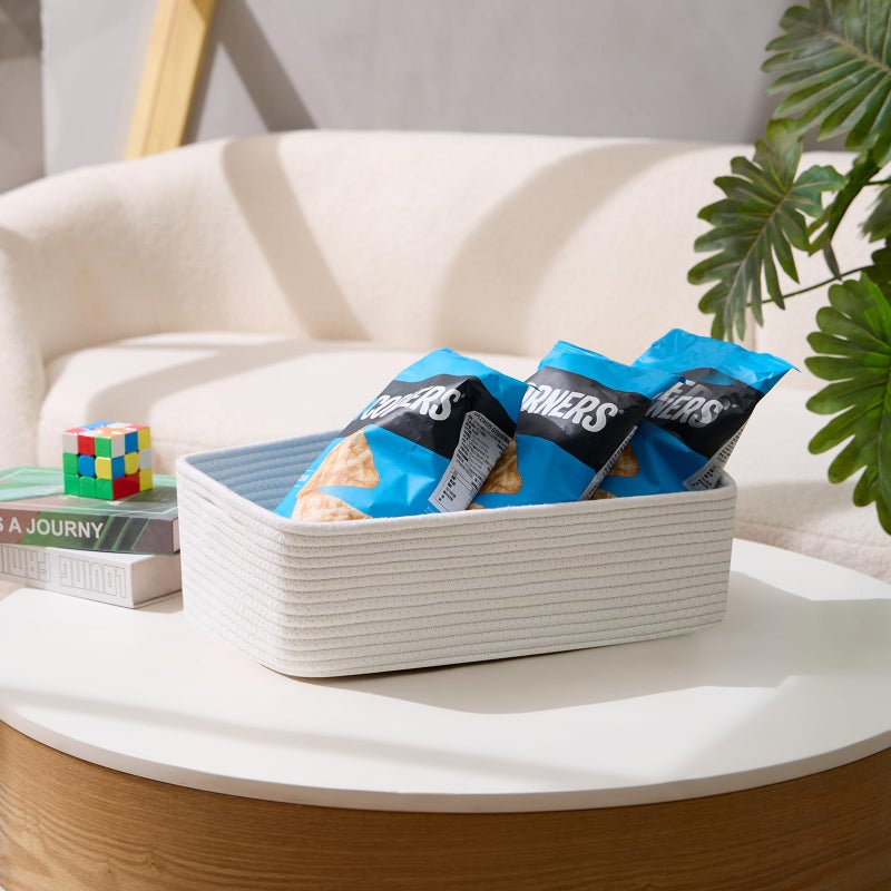MiniArk Large Shallow Organizing Baskets 15x11x5.1 Inches - Rope Woven Storage Bins for Bathroom, Shelves, Cube Closet, Off White 3 Packs - Image 5
