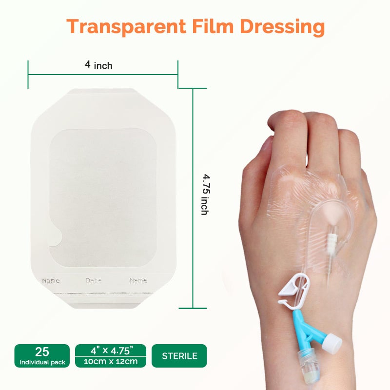 Greetmed Transparent Film Dressing 4'' x 4.75'', 25 Packs Clear Waterproof Bandages for Wounds, Large Adhesive Patches Breathable Wound Cover for Post Surgical, Shower, Swimming, Tattoo Aftercare, IV Shield - Image 2
