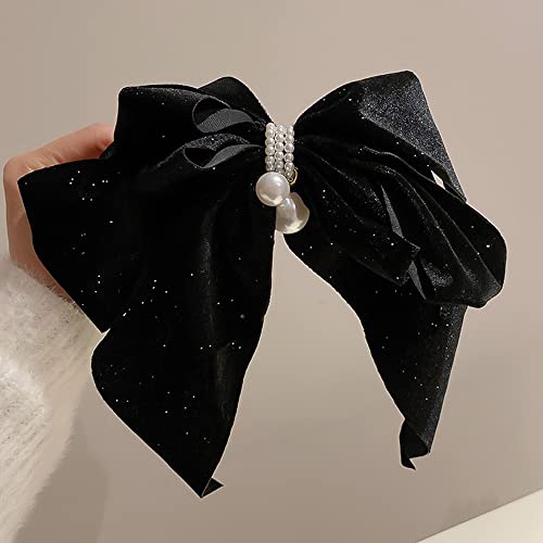 Jumwrit Large Bow Hair Clip Strong Hold Bow Hairpin Hair Barrette Vintage Pearl Bowknot Hair Clip French Design Hair Styling Accessories for Women Girls（Black） - Image 4