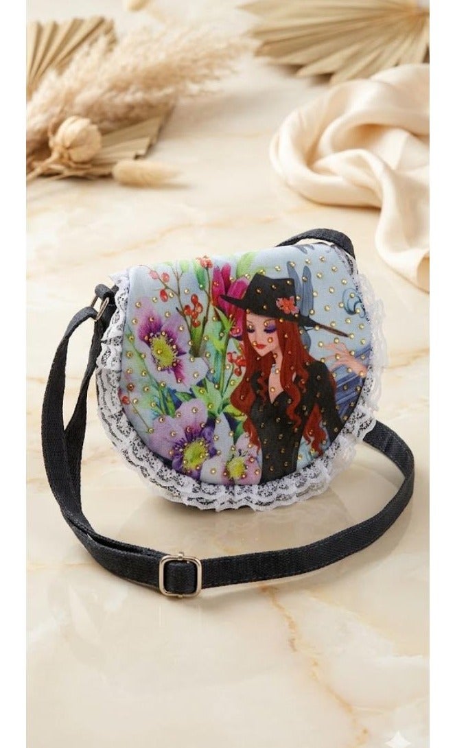 Elegant Crossbody Bag with Artistic Detailing and Lace Trim - Unique Design - Multicolor - Image 1