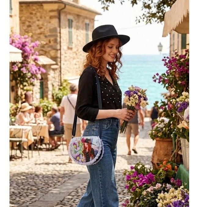Elegant Crossbody Bag with Artistic Detailing and Lace Trim - Unique Design - Multicolor - Image 2