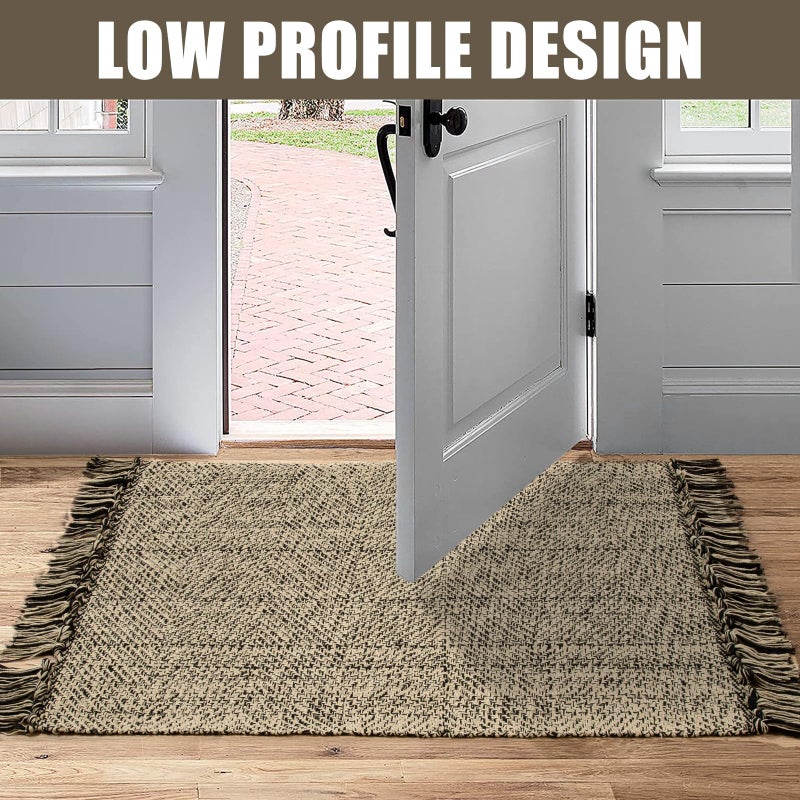 Collive سجادة صغيرة الحمام 2x3 المنسوجة يدويًا المنسوجة يدويًا أمامي حصيرة السجادة الطبيعية/الأسود القطن القابل للعكس سجادة المطبخ القابلة للغسل الحديثة - Image 5