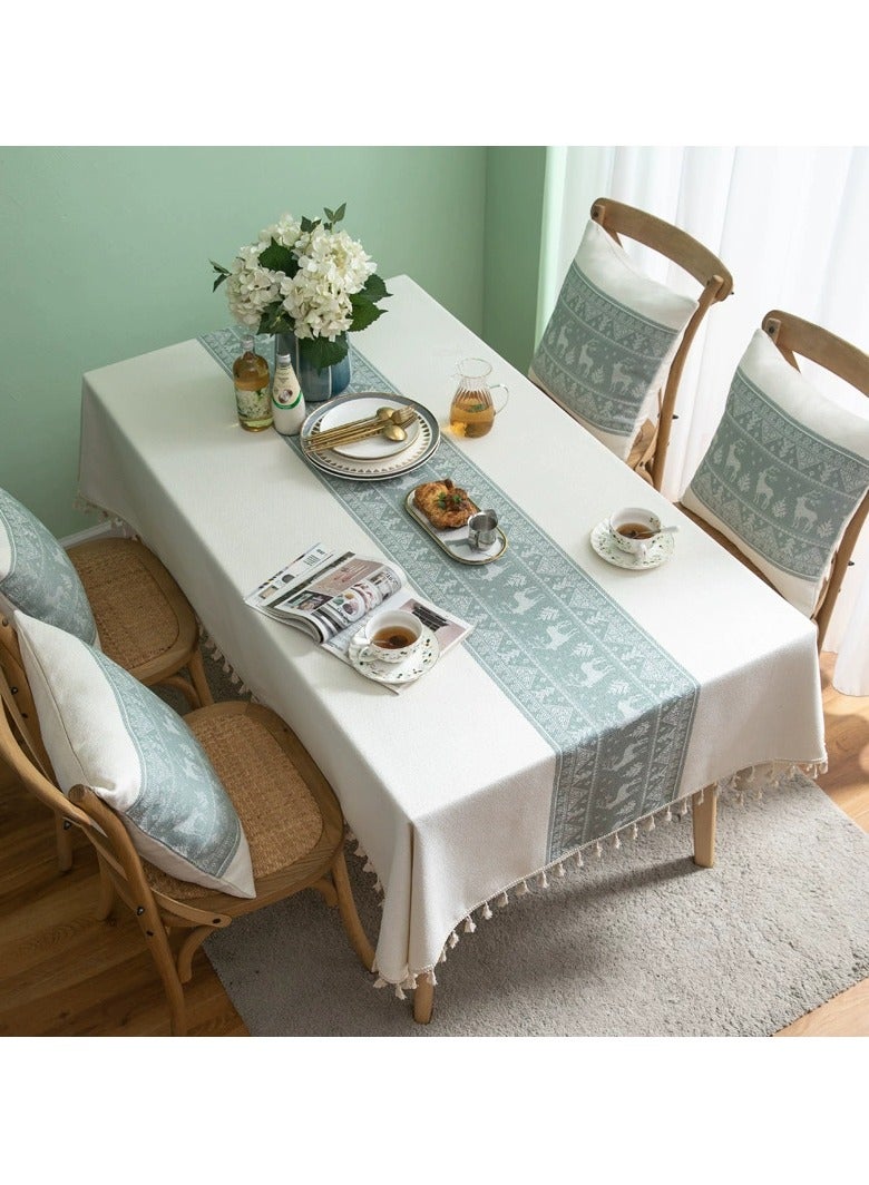 DUNISO Rectangular tablecloth, all cotton tablecloth with tassels, dust-proof coffee table cover cloth, heat-resistant and wear-resistant, suitable for dining tables, desks, dressing tables, counters, coffee tables, 100 * 160cm - Image 3