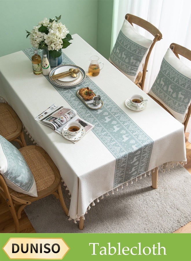 DUNISO Rectangular tablecloth, all cotton tablecloth with tassels, dust-proof coffee table cover cloth, heat-resistant and wear-resistant, suitable for dining tables, desks, dressing tables, counters, coffee tables, 100 * 160cm - Image 1