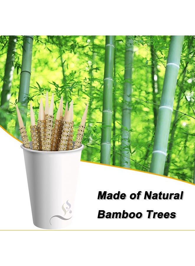MGWOTH 32 PCS Bling Candy Apple Bamboo Sticks, Caramel Apple Wooden Pointed Skewers with Rhinestones Diamond Mesh Wrap, Fruit Treats Pop Dec Bar for Dessert Table Tea Party Birthday Wedding Buffet(Gold) - Image 3