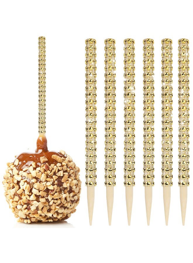 MGWOTH 32 PCS Bling Candy Apple Bamboo Sticks, Caramel Apple Wooden Pointed Skewers with Rhinestones Diamond Mesh Wrap, Fruit Treats Pop Dec Bar for Dessert Table Tea Party Birthday Wedding Buffet(Gold) - Image 1