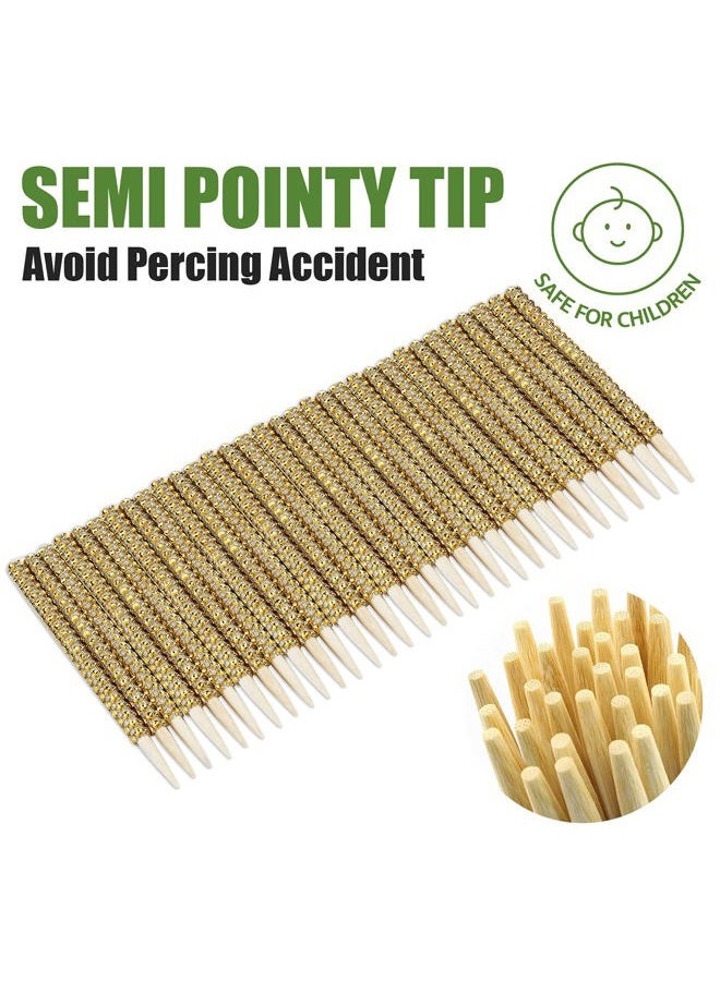 MGWOTH 32 PCS Bling Candy Apple Bamboo Sticks, Caramel Apple Wooden Pointed Skewers with Rhinestones Diamond Mesh Wrap, Fruit Treats Pop Dec Bar for Dessert Table Tea Party Birthday Wedding Buffet(Gold) - Image 2