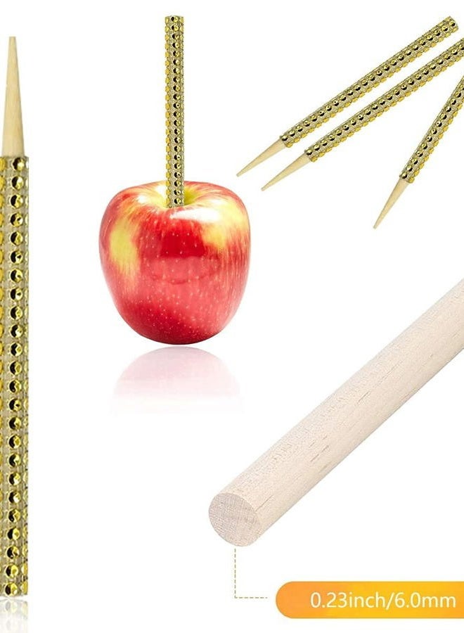 MGWOTH 32 PCS Bling Candy Apple Bamboo Sticks, Caramel Apple Wooden Pointed Skewers with Rhinestones Diamond Mesh Wrap, Fruit Treats Pop Dec Bar for Dessert Table Tea Party Birthday Wedding Buffet(Gold) - Image 4