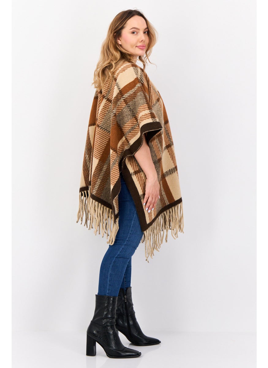 Max Studio Women Checkered Poncho Wraps, Brown  - Image 3
