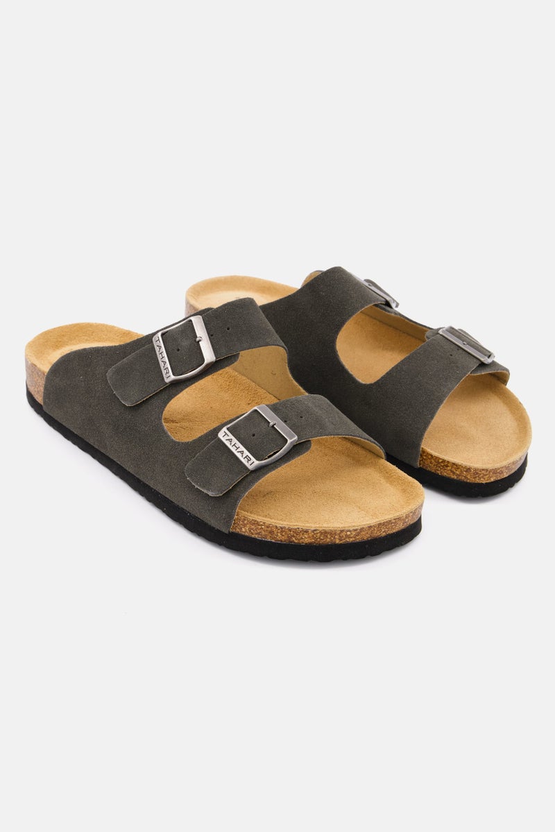 Tahari Men Plain Slip On Cork Sandals, Dark Grey  - Image 1