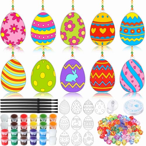 WinnerWhy 30 Sets Easter Suncatchers Window Art Kits Egg Spring DIY Sun Catchers Bulk Crafts Paint Your Own Window Ornaments for Adult Easter Day Home Birthday Activity Party Decor - Image 1