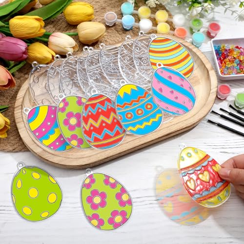 WinnerWhy 30 Sets Easter Suncatchers Window Art Kits Egg Spring DIY Sun Catchers Bulk Crafts Paint Your Own Window Ornaments for Adult Easter Day Home Birthday Activity Party Decor - Image 3