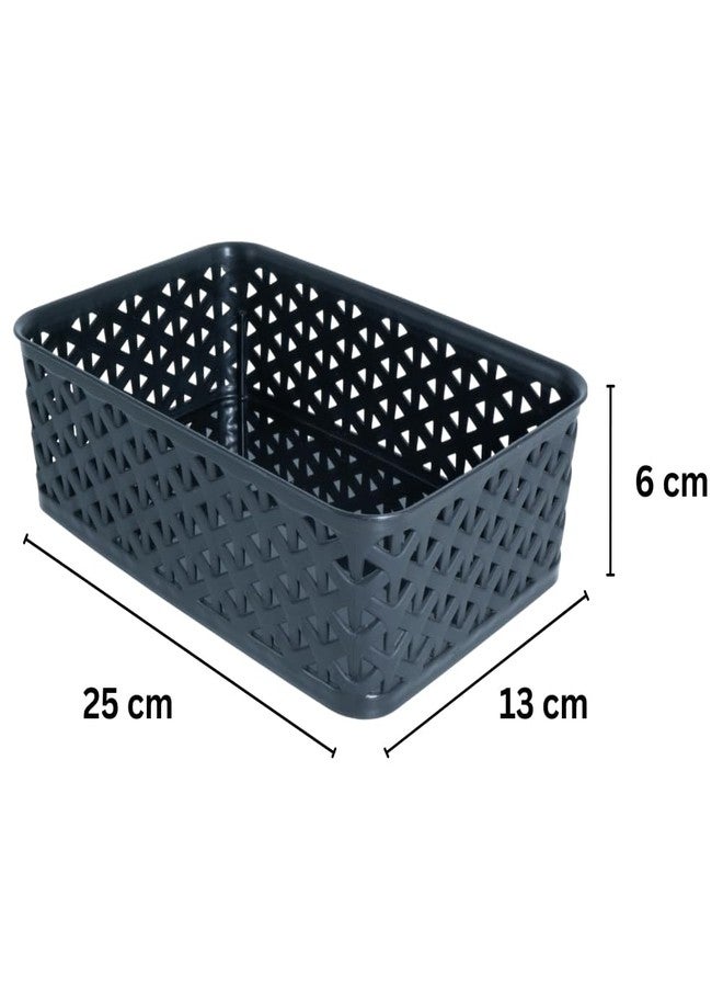 Morvi Ajanta-2 Multi-Purpose Plastic Storage Basket|Stackable Organizer Tokri For Home,Kitchen,Bathroom & Office|Ideal For Toys,Clothes,Cosmetics,Stationery|Set Of 3|Black Peach White - Image 2