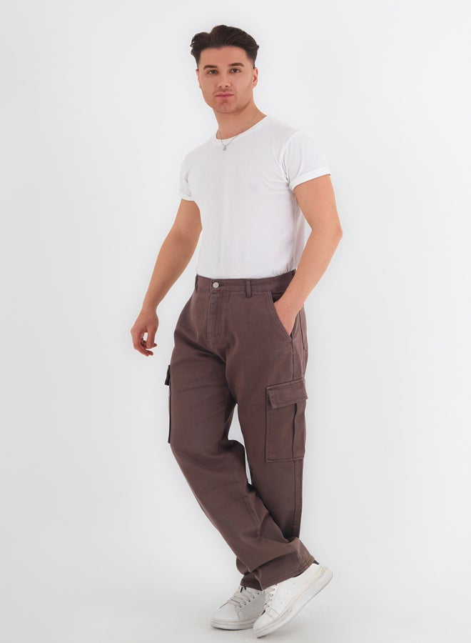 trendyol Mink Cargo Pocket Gabardine Baggy/Loose Cut 100% Cotton Casual Trousers - Image 3