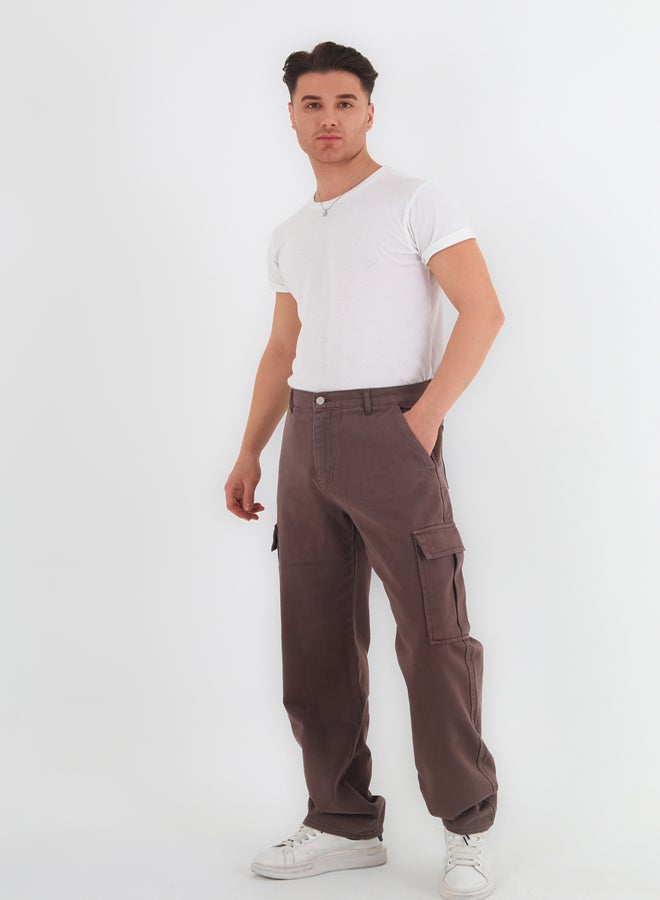 trendyol Mink Cargo Pocket Gabardine Baggy/Loose Cut 100% Cotton Casual Trousers - Image 2