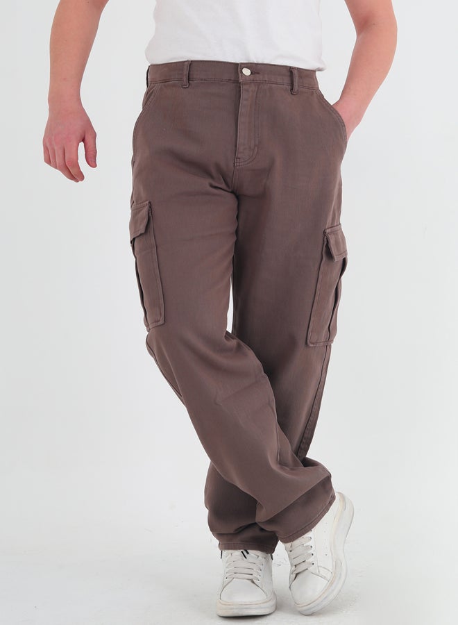 trendyol Mink Cargo Pocket Gabardine Baggy/Loose Cut 100% Cotton Casual Trousers - Image 1