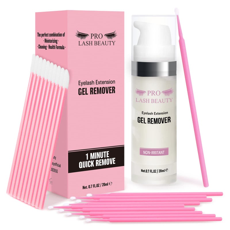 PRO LASHBEAUTY Eyelash Extension Remover 20ml Lash Remover for Lash Extensions Eyelash Gel Remover Set with Brushes No Irritation Quick Dissolves Less than 60s Eyelash Adhesive Removal No fragrance
