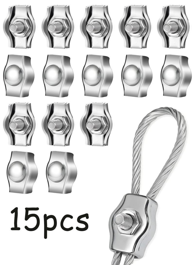 15 Pcs M2 Stainless Steel Wire Rope Clips Single Bolt Simplex Wire Cable Grips Clamps for 1/16 Inch M2 Wire Rope - Image 1