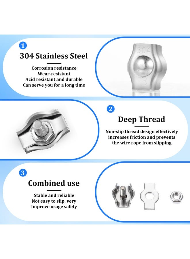 15 Pcs M2 Stainless Steel Wire Rope Clips Single Bolt Simplex Wire Cable Grips Clamps for 1/16 Inch M2 Wire Rope - Image 4