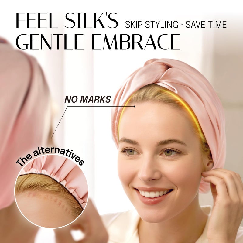 OLESILK Silk Bonnet for Sleeping Women: 100% Mulberry 22 Momme Silk, Adjustable Fit for Night Hair Care, No Frizz for Curls, Pink - Image 5