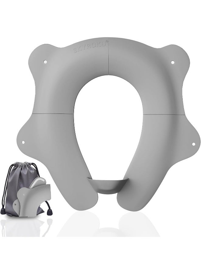 SKYROKU غطاء مقعد المرحاض القابل للطي والمحمول من SKYROKU، مقعد مرحاض مناسب للسفر للأولاد والبنات، غير قابل للانزلاق مع واقي رذاذ و2 أكواب شفط، حقيبة حمل متضمنة (رمادي) - Image 1