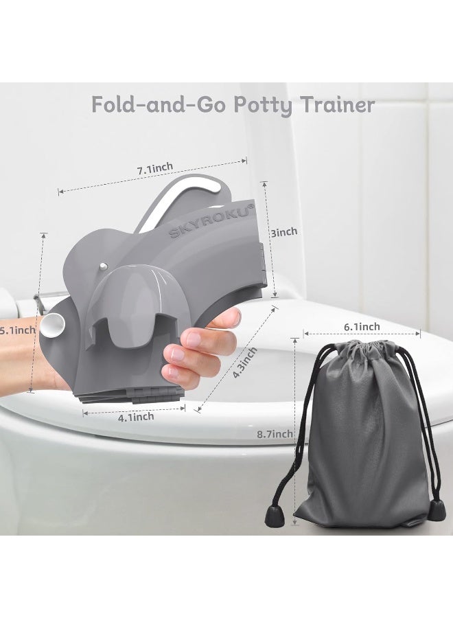 SKYROKU غطاء مقعد المرحاض القابل للطي والمحمول من SKYROKU، مقعد مرحاض مناسب للسفر للأولاد والبنات، غير قابل للانزلاق مع واقي رذاذ و2 أكواب شفط، حقيبة حمل متضمنة (رمادي) - Image 4