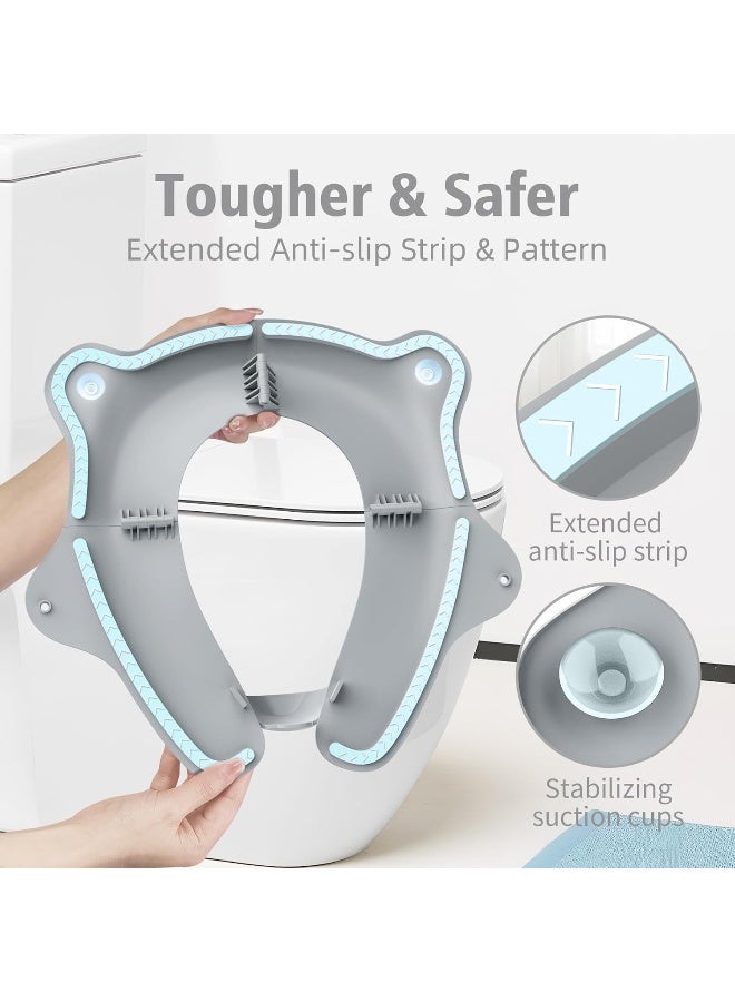 SKYROKU غطاء مقعد المرحاض القابل للطي والمحمول من SKYROKU، مقعد مرحاض مناسب للسفر للأولاد والبنات، غير قابل للانزلاق مع واقي رذاذ و2 أكواب شفط، حقيبة حمل متضمنة (رمادي) - Image 3