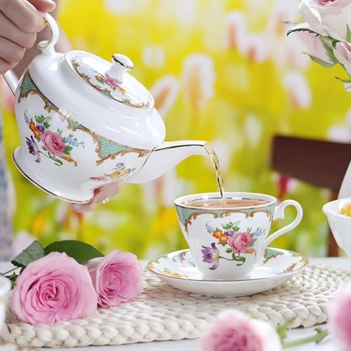 Aynsley Porcelain Tea Set Vintage British Relief Gold Rim Teapot Cup and Saucer Sets 5-Piece Tea Sets for Adults with Teapot, Milk Jug, Cup and Saucer - Image 5
