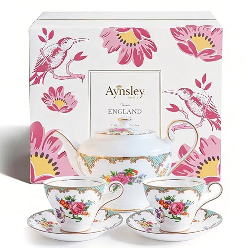 Aynsley Porcelain Tea Set Vintage British Relief Gold Rim Teapot Cup and Saucer Sets 5-Piece Tea Sets for Adults with Teapot, Milk Jug, Cup and Saucer - Image 1