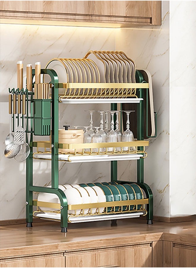 Haidue - 3 Tiers Dish Drying Stand With Rotatable Drainage System Scratch Resistant Frosted Baking Process Coatings - Image 1