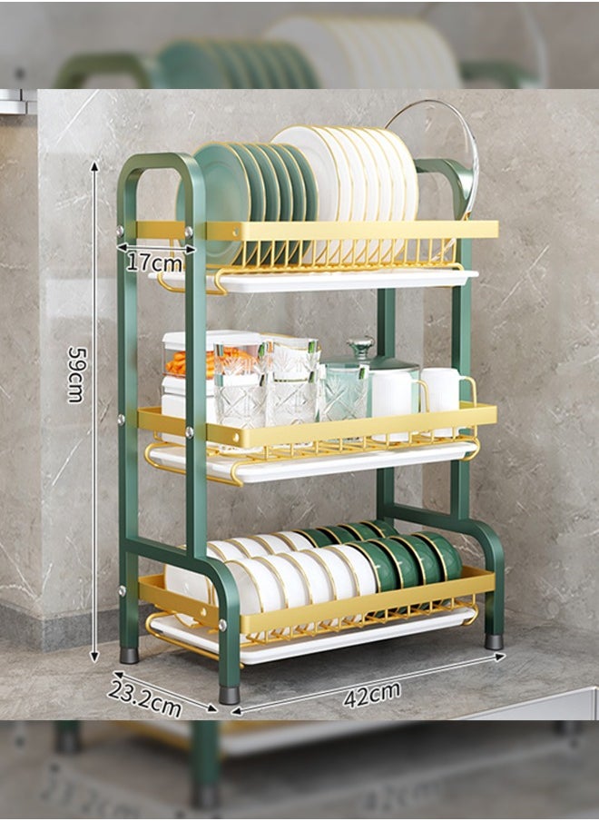 Haidue - 3 Tiers Dish Drying Stand With Rotatable Drainage System Scratch Resistant Frosted Baking Process Coatings - Image 1
