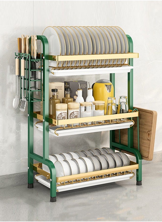 Haidue - 3 Tiers Dish Drying Stand With Rotatable Drainage System Scratch Resistant Frosted Baking Process Coatings - Image 1
