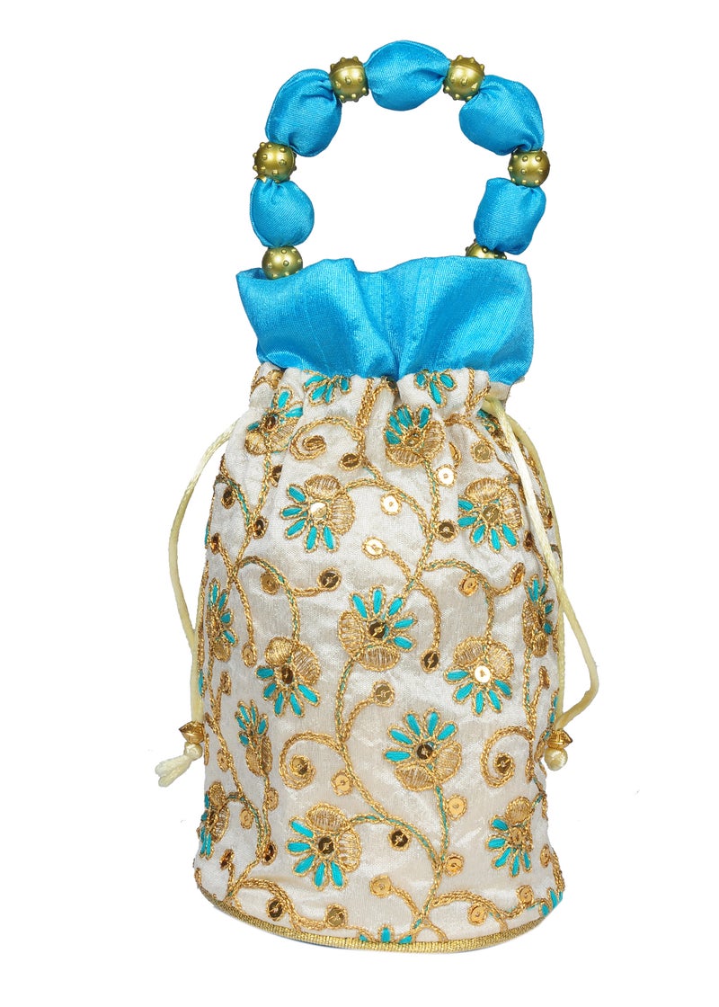 SuneshCreation Ethnic Potli Handbag with Beaded Handle for Women - Image 1