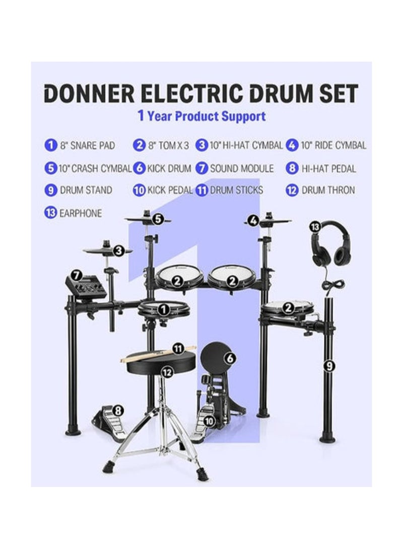 Donner DED-200 Electronic Drum Set 5-Drum 3-Cymbal with Headphones/Drum Throne - Image 5